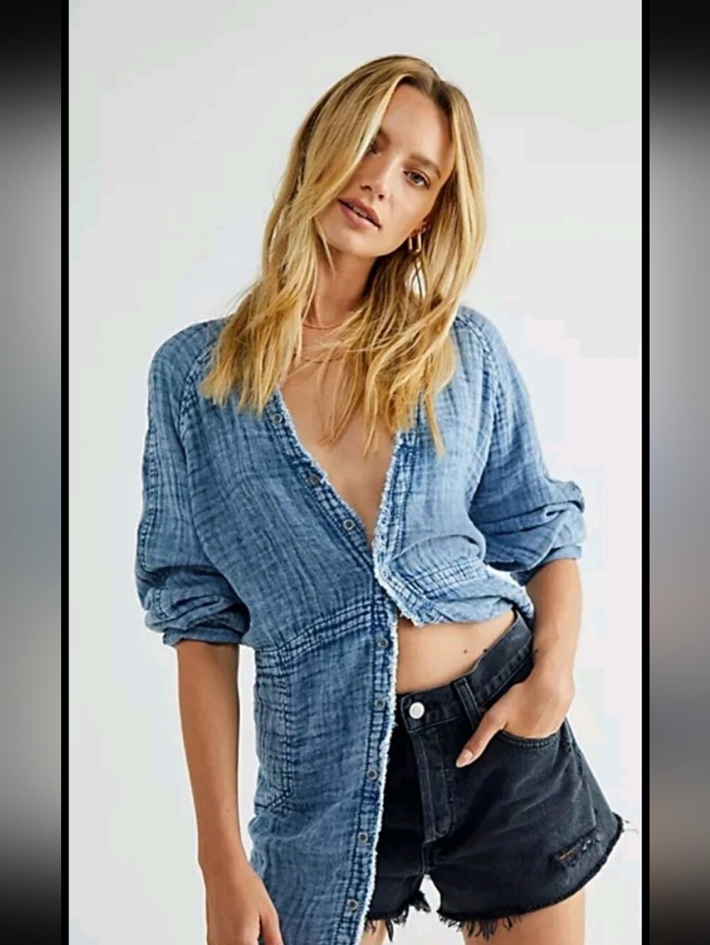 We The Free Free People Summer Daydream Oversized Beach Blouse W/ Pockets Pink